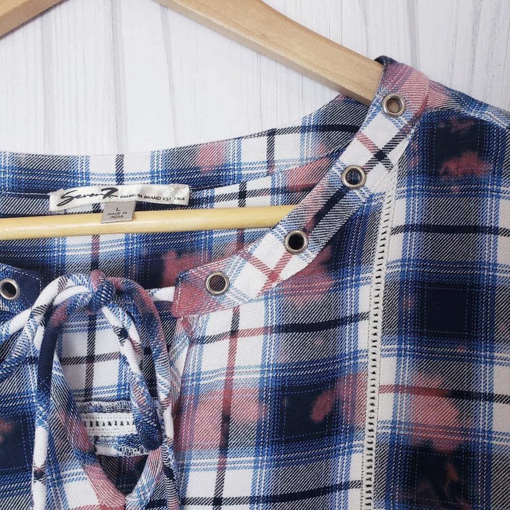 Seven7 Women's Large Plaid Tie-Dye Tie Front Pullover Top - Picture 11 of 15